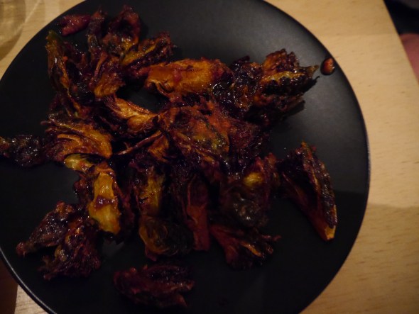 Brussel sprouts fried to within an inch of their lives