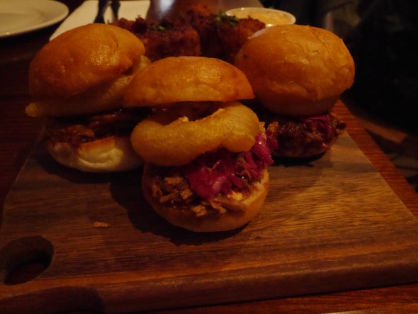 Pork sliders with a mini onion ring!