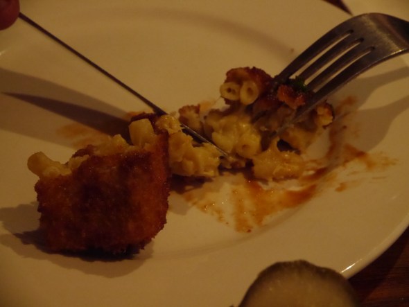 Macaroni inside the fried croquettes.